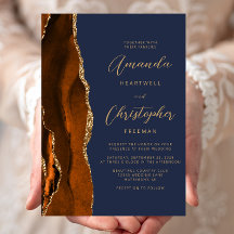 Burnt Orange Agate Gold Navy Blue Script Hochzeit