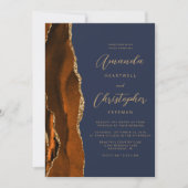 Burnt Orange Agate Gold Navy Blue Script Hochzeit Einladung (Vorderseite)