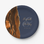 Burnt Orange Agate Gold Navy Blue Wedding Pappteller (Vorderseite)