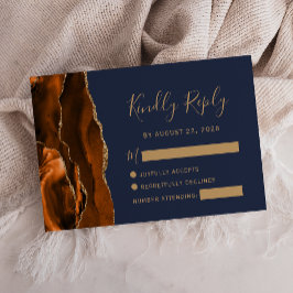 Burnt Orange Agate Gold Navy Blue Wedding RSVP
