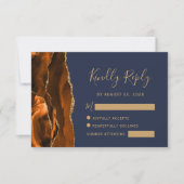 Burnt Orange Agate Gold Navy Blue Wedding RSVP (Vorderseite)