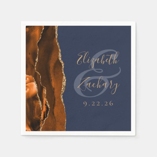Burnt Orange Agate Gold Navy Blue Wedding Serviette (Vorderseite)