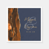 Burnt Orange Agate Gold Script Navy Blue Wedding Serviette (Vorderseite)