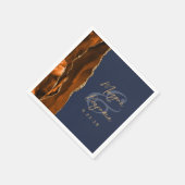 Burnt Orange Agate Gold Script Navy Blue Wedding Serviette (Ecke)