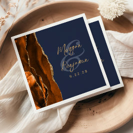 Burnt Orange Agate Gold Script Navy Blue Wedding Serviette