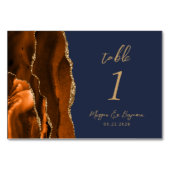 Burnt Orange Agate Gold Script Navy Blue Wedding Tischnummer (Rückseite)