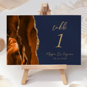 Burnt Orange Agate Gold Script Navy Blue Wedding Tischnummer