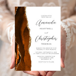 Burnt Orange Agate Gold Script Wedding Einladung