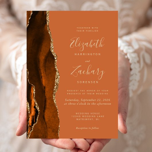 Burnt Orange Agate Gold Wedding Einladung
