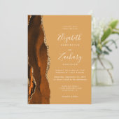 Burnt Orange Agate Honey Gold QR Code Wedding Einladung (Stehend Vorderseite)