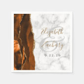 Burnt Orange Agate Marble Gold Script Wedding Serviette (Vorderseite)