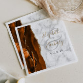 Burnt Orange Agate Marble Gold Script Wedding Serviette