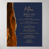 Burnt Orange Agate Navy Blue Wedding Table Menu Poster (Vorne)