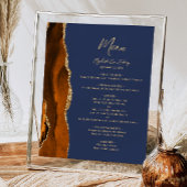 Burnt Orange Agate Navy Blue Wedding Table Menu Poster
