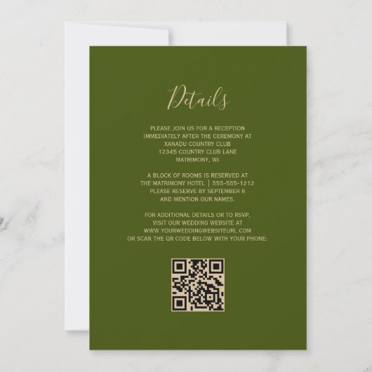Burnt Orange Agate Olive Green QR Code Hochzeit Einladung (Rückseite)