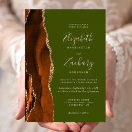 Burnt Orange Agate Olive Green Wedding Einladung
