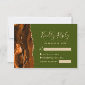Burnt Orange Agate Olive Green Wedding RSVP Karte (Vorderseite)