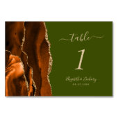 Burnt Orange Agate Olive Green Wedding Tischnummer (Vorderseite)