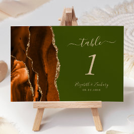 Burnt Orange Agate Olive Green Wedding Tischnummer