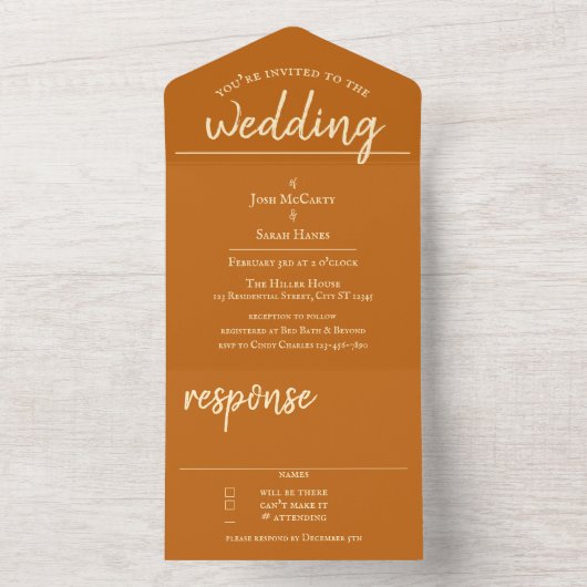 Burnt Orange All in One Wedite Einladung (Innen Boden)