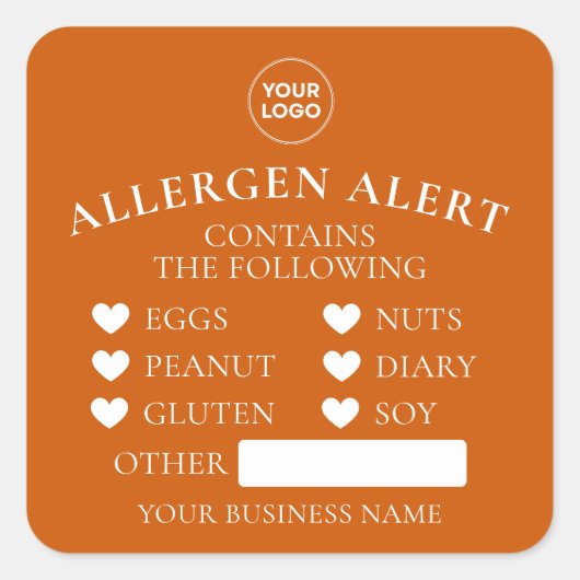 Burnt Orange Allergy Alert Bakery Food Sticker (Vorderseite)