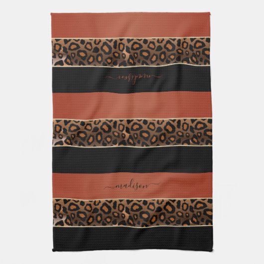 Burnt Orange and Black Leopard Animal Print Geschirrtuch (Vertikal)