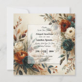 Burnt Orange and Blue Fall Flowers Wedding Einladung (Vorderseite)