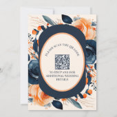 Burnt Orange and Blue Floral Wedding mit QR Code Einladung (Rückseite)