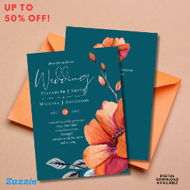 Burnt Orange and Dark Aquamarin Wedding Einladunge