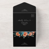 Burnt orange Aquamarin Bloral Black Elegante Hochz All In One Einladung (Außenbereich)