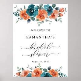 Burnt Orange Aquamarin Blue Brautparty Begrüßungsz Poster