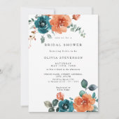 Burnt Orange Aquamarin Blumendusche Einladung (Vorderseite)