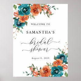 Burnt Orange Aquamarin Brautparty Begrüßungszeiche Poster