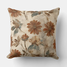 Burnt Orange Aquamarin Brown Floral Kissen