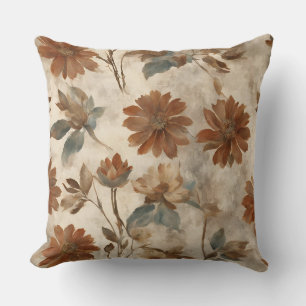 Burnt Orange Aquamarin Brown Floral Kissen