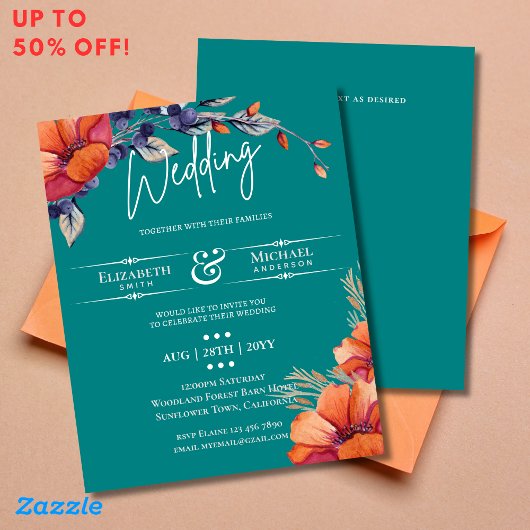 Burnt Orange Aquamarin Floral Wedding Rustic