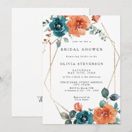 Burnt Orange Aquamarin Gold Bridal Dusche Einladun Einladung