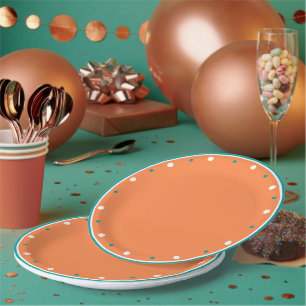 Burnt Orange Aquamarin-grüne geometrische Polka-Pu Pappteller