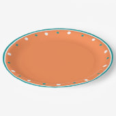 Burnt Orange Aquamarin-grüne geometrische Polka-Pu Pappteller (Schrägansicht)