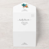Burnt Orange Aquamarin Rust Floral Rustic Wedding  All In One Einladung (Außenbereich)