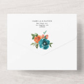 Burnt Orange Aquamarin Rust Floral Rustic Wedding  All In One Einladung (Rückseite)
