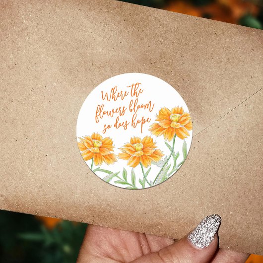 Burnt Orange Aquarellkosmos Blüte Hoffnung Zitat Runder Aufkleber