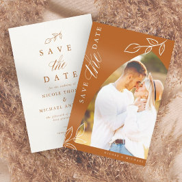 Burnt Orange Arch Boho Minimal Leaf Foto Save The Date
