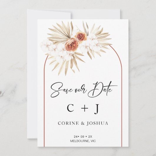 Burnt Orange Arch Dry Floral Save the Date Card Einladung (Vorderseite)