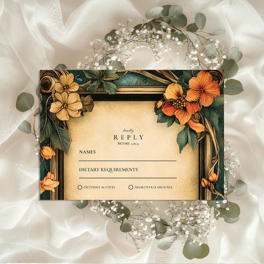 Burnt Orange Art Nouveau Wedding RSVP Karte
