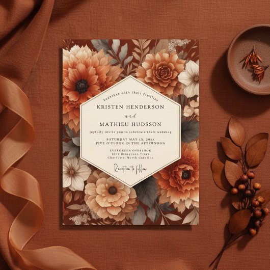 Burnt Orange Autumn Bloom Wedding Einladung