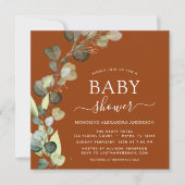 Burnt Orange Baby Shower Greenery Eucalyptus Einladung (Vorderseite)