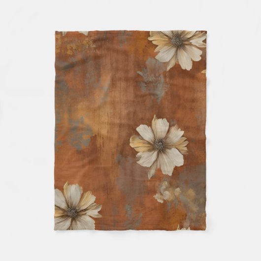 Burnt Orange Beige Grau Bauernhaus Floral Klein Fleecedecke (Vorderseite)