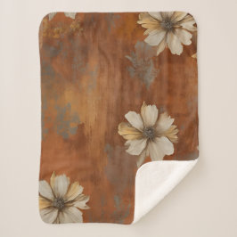 Burnt Orange Beige Grau Bauernhaus Floral Klein Sherpadecke