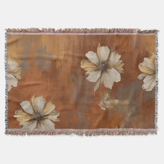 Burnt Orange Beige Gray Bauernhaus Floral Decke (Vorderseite)
